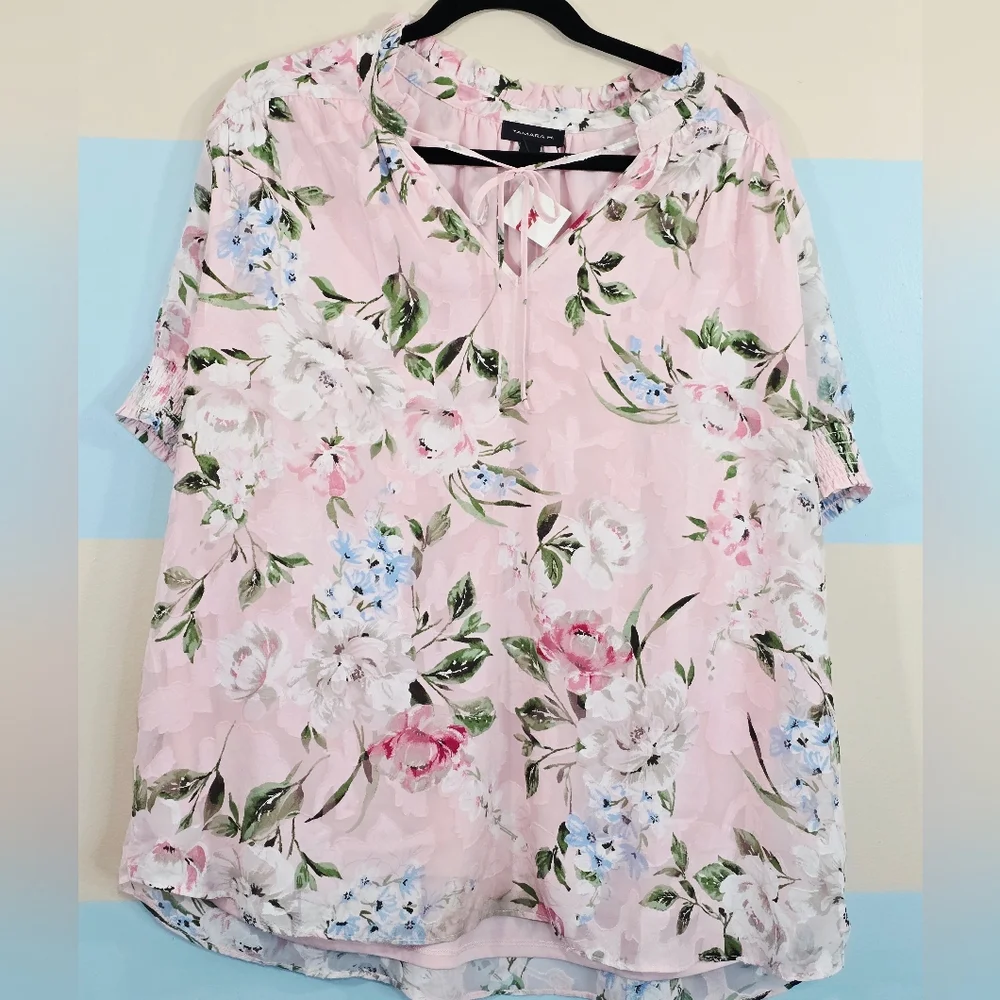 Tamara H Plus Size Floral Pink Blouse for Women - Picture 2 of 6